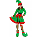Miniatyrbild 2 av 8: Jultomtekostym för kvinnor i sammetklänning, Santas hjälpare-kostym, juloutfit, tomteluva, skor, öron, bälte, strumpor XL