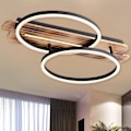 Miniatyrbilde 1 av 10: [3-dagers forsendelse] LED taklamper med tre - Trinnløs dimbar taklampe - 2 ringer moderne soveromslampe - Trespisestuelampe, med fjernkontroll 60x38cm
