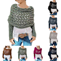 Miniatyrbillede 2 af 5: Strikkede sweatertoppe til kvinder, tørklæder, elegant modetørklæde med ærmer, efterår, vinter, varmt udendørs Army Green