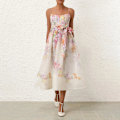 Miniatyrbillede 1 af 5: Zim Style Natura Corset Trykt Linned Midi Kjole Dame Sommer Stroppe Kjole M