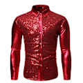 Pikkukuva 1 / 4: Miesten Vintage Metallinhohtoinen Paljetti 70-luvun 80-luvun Disco Pitkähihainen Napitettava Paita Slim Red M