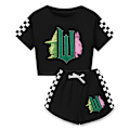 Miniatyrbild 1 av 3: 5-14 År Barn Ungdomar Flickor Pojkar Häxtryck Träningsdräkt Kortärmad T-shirts Topp+shorts Sportkläder Set Presenter Black 140cm