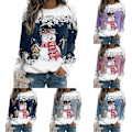 Miniatyrbilde 4 av 6: Julegenser Dame Jule T-skjorte Snømann Trykk Bluse Pullover Tee D 2XL