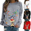 Miniatyrbild 2 av 3: Vinter Jul Kvinnor Tröja Älg Tryck Långärmad Sweatshirt red M