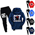 Miniatyrbild 5 av 6: Cristiano Ronaldo CR7 Barn Sport Overall Träningsoverall Långärmad Huvtröja Sweatpants Casual Outfits Navy blue 160cm