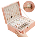 Miniatyrbillede 1 af 8: Smykkeskrin, Dobbeltlags PU læder opbevaringsæske til ringe øreringe armbånd halskæder smykkeorganisator gaveæske til piger kvinder Pink