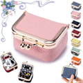 Miniatyrbild 1 av 5: Läder Mini Smyckeskrin, Bärbar Retro Läder Myntplånbok Smyckeskrin med Lås, Reseringask Passar för Örhängen/Ringar/Halsband/Armband Pink