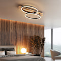 Miniatyrbilde 3 av 10: [3-dagers forsendelse] LED taklamper med tre - Trinnløs dimbar taklampe - 2 ringer moderne soveromslampe - Trespisestuelampe, med fjernkontroll 60x38cm