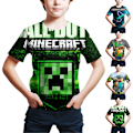 Miniatyrbild 2 av 3: Barn Pojkar Minecrafts Motiv T-shirt Kortärmad Grafisk Tryckt Topp Presenter D 120cm