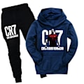 Miniatyrbild 1 av 6: Cristiano Ronaldo CR7 Barn Sportkläder Träningsdräkt Långärmad Huvtröja Sweatshirt Byxor Casual Outfits Navy blue 140cm