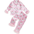 Miniatyrbild 3 av 5: 7-13 År Småbarn Flickor Pyjamas Julpyjamas För Små Flickor Små Barn Långärmad Sovkläder Knäppning Satin Pyjamas Set Pink 9T