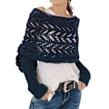 Miniatyrbillede 1 af 5: Strikkede sweatertoppe til kvinder, tørklæder, elegant modetørklæde med ærmer, efterår, vinter, varmt udendørs Navy Blue