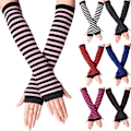 Miniatyrbillede 2 af 2: Stribede halvfingerhandsker til kvinder, lange modehandsker Black dark gray