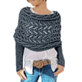 Miniatyrbillede 1 af 5: Strikkede sweatertoppe til kvinder, tørklæder, elegant modetørklæde med ærmer, efterår, vinter, varmt udendørs Dark Grey