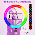 Miniatyrbillede 3 af 5: [3-dages forsendelse] Letvægts 10 tommer ringlampe til skrivebord med 2 stativer - 18 RGB farve dæmpbar selfie ringlampe m/ fjernbetjening, højdejusterbar, til TK