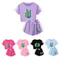Miniatyrbild 2 av 3: 5-14 År Barn Ungdomar Flickor Pojkar Häxtryck Träningsdräkt Kortärmad T-shirts Topp+shorts Sportkläder Set Presenter Rose Red 140cm