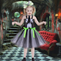 Pikkukuva 2 / 7: Lasten Tyttöjen Halloween-asut Beetlejuice2 Cosplay Mustavalkoinen Pystyraitainen Tyllihame Pelottava Pukeutumis Karnevaaliasu 5-6T