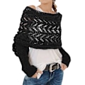 Miniatyrbillede 1 af 5: Strikkede sweatertoppe til kvinder, tørklæder, elegant modetørklæde med ærmer, efterår, vinter, varmt udendørs Black