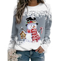 Miniatyrbilde 1 av 6: Julegenser Dame Jule T-skjorte Snømann Trykk Bluse Pullover Tee E 2XL