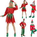 Miniatyrbillede 3 af 5: Julemandens Elverdragt til Voksne Børn Cosplay Kostume Tøj Men One Size