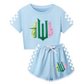 Miniatyrbild 1 av 3: 5-14 År Barn Ungdomar Flickor Pojkar Häxtryck Träningsdräkt Kortärmad T-shirts Topp+shorts Sportkläder Set Presenter Light Blue 140cm