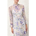 Miniatyrbillede 5 af 5: NATURA TUBULAR MIDI Kjole 2025 Sommer Dame Mode Temperament Retro Stående Hals Slips Flare Ærmer Dame Lang Kjole M