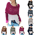 Miniatyrbillede 5 af 5: Strikkede sweatertoppe til kvinder, tørklæder, elegant modetørklæde med ærmer, efterår, vinter, varmt udendørs Rose Red