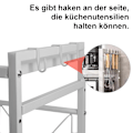 Miniatyrbillede 5 af 6: Køkkenhylde, 40-64 cm udtrækkelig mikrobølgeovnshylde, 2 niveauer 10 cm højdejusterbare mikrobølgeovnsstativer med 6 kroge, køkkenopbevaringshylde White