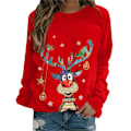 Miniatyrbild 1 av 3: Vinter Jul Kvinnor Tröja Älg Tryck Långärmad Sweatshirt red M