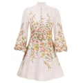Miniatyrbillede 2 af 5: Zim Style Matchmaker Knapbælte Printet Linned Mini Kjole Damekjole Mode Temperament Retro Enkeltknappet Dame Kort Kjole Med Bælte White 2XL