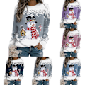 Miniatyrbilde 3 av 6: Julegenser Dame Jule T-skjorte Snømann Trykk Bluse Pullover Tee D 2XL