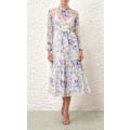 Miniatyrbillede 1 af 5: NATURA TUBULAR MIDI Kjole 2025 Sommer Dame Mode Temperament Retro Stående Hals Slips Flare Ærmer Dame Lang Kjole M