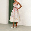 Miniatyrbillede 3 af 5: Zim Style Natura Corset Trykt Linned Midi Kjole Dame Sommer Stroppe Kjole M