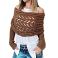 Miniatyrbillede 1 af 5: Strikkede sweatertoppe til kvinder, tørklæder, elegant modetørklæde med ærmer, efterår, vinter, varmt udendørs Dark Brown
