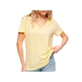 Miniatyrbillede 1 af 4: T-shirt til kvinder - SUPERDRY - Studios Slub Emb Vee Qlc - Gul - Cotton - Korte ærmer - V-hals Gul M