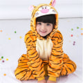 Pikkukuva 2 / 3: Unisex lasten flanelli Onesie-pyjamat, Cosplay-eläinpuku Yksi kappale Halloween-yöasu pojille tytöille Tiikeri Tiger 6-7Years