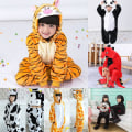 Pikkukuva 1 / 3: Unisex lasten flanelli Onesie-pyjamat, Cosplay-eläinpuku Yksi kappale Halloween-yöasut pojille tytöille Tiikeri Tiger 7-8Years