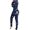 Miniatyrbillede 1 af 2: Kvinde Dyre Pyjamas Onesie Jule Bodydragt Jumpsuit Langærmet Nattøj W Navy Blue Star Moon XL