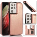 Miniatyrbilde 6 av 11: Samsung Galaxy S21 Ultra - Praktiskt skal i PU-läder med fack Rosaröd