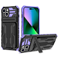 Miniatyrbillede 2 af 11: iPhone 15 Militärklassat Wallet Fodral - Skydd och Kortfack i Ett Lila