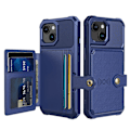 Miniatyrbillede 1 af 11: Elegant plånboksfodral i lyxigt PU-läder för iPhone 15 Plus Marinblå
