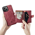 Pikkukuva 1 / 11: iPhone 15- Läderplånboksfodral med magnetiskt hållare Red