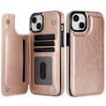 Miniatyrbillede 1 af 11: Elegant Läderfodral för iPhone 15 Plus Pink gold