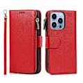 Miniatyrbilde 1 av 11: Elegant plånboksfodral i mikrofiberläder med dragkedja - iPhone 15 Pro Red