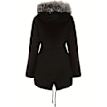 Miniatyrbilde 3 av 6: Varm hettejakke med fluffy kant, avslappet langermet vinterjakke med snøring, dameklær black 4XL