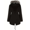 Miniatyrbillede 3 af 6: Fluffy Trim Varm Hættefrakke, Casual Snøre Langærmet Vinterovertøj, Dametøj black 4XL