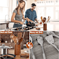 Miniatyrbild 3 av 7: 9-delars Träskedsset för Matlagning, Köksredskap i Teak med Hållare, Träslev och Non-Stick Träspatel