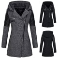 Miniatyrbilde 2 av 5: Dame Skrå Glidelås Slim Fit Hettejakker Stilig Varm Vinter Trenchcoat 2XL Navy Blue