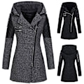 Miniatyrbilde 2 av 5: Dame Skrå Glidelås Slim Fit Hettejakker Stilig Varm Vinter Trenchcoat L Wine Red