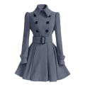 Miniatyrbild 3 av 5: Dam vinterrockar dubbelknäppt elegant vintage mode filt trenchcoat M White